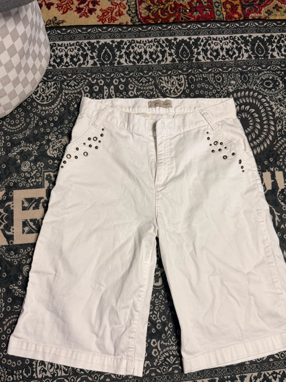 Women's White Stud-Accent Bermuda Shorts